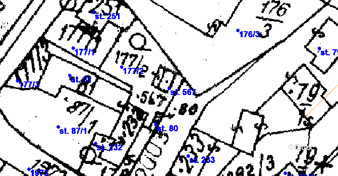 Parcela st. 567 v KÚ Kašava, Katastrální mapa