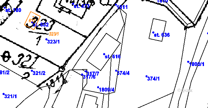 Parcela st. 616 v KÚ Kašava, Katastrální mapa