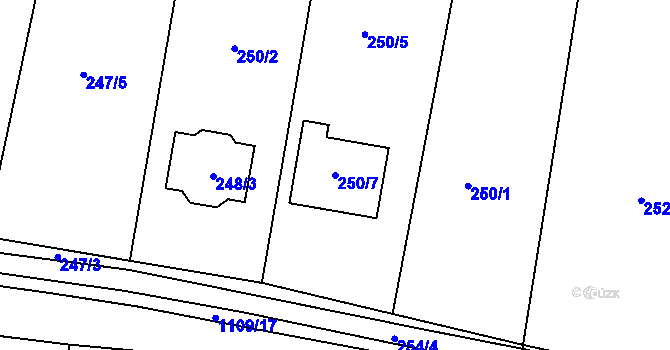 Parcela st. 250/7 v KÚ Kašnice, Katastrální mapa