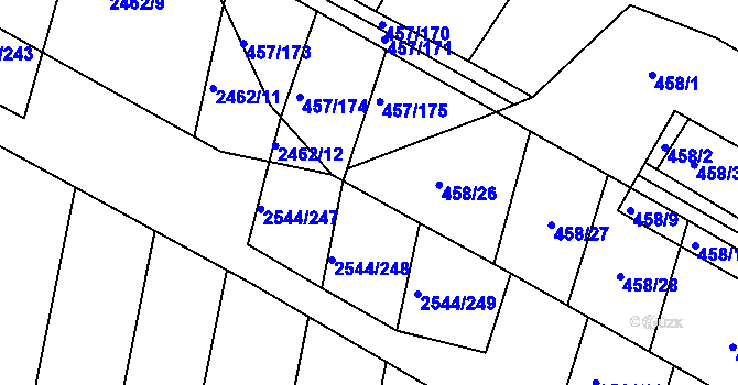 Parcela st. 458/25 v KÚ Kašnice, Katastrální mapa