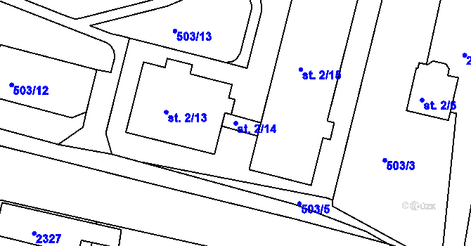 Parcela st. 2/14 v KÚ Kašperské Hory, Katastrální mapa