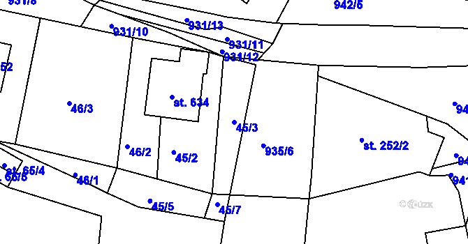 Parcela st. 45/3 v KÚ Kašperské Hory, Katastrální mapa
