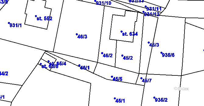 Parcela st. 46/2 v KÚ Kašperské Hory, Katastrální mapa