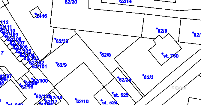 Parcela st. 62/8 v KÚ Kašperské Hory, Katastrální mapa