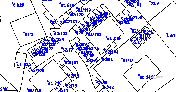 Parcela st. 62/19 v KÚ Kašperské Hory, Katastrální mapa
