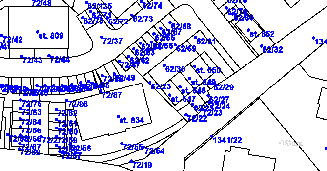 Parcela st. 62/22 v KÚ Kašperské Hory, Katastrální mapa