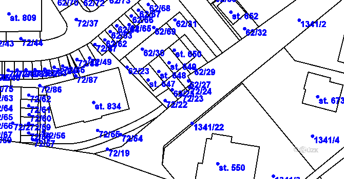Parcela st. 62/25 v KÚ Kašperské Hory, Katastrální mapa
