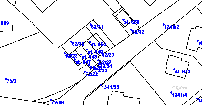 Parcela st. 62/29 v KÚ Kašperské Hory, Katastrální mapa