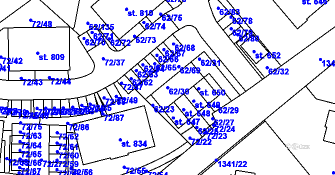 Parcela st. 62/30 v KÚ Kašperské Hory, Katastrální mapa