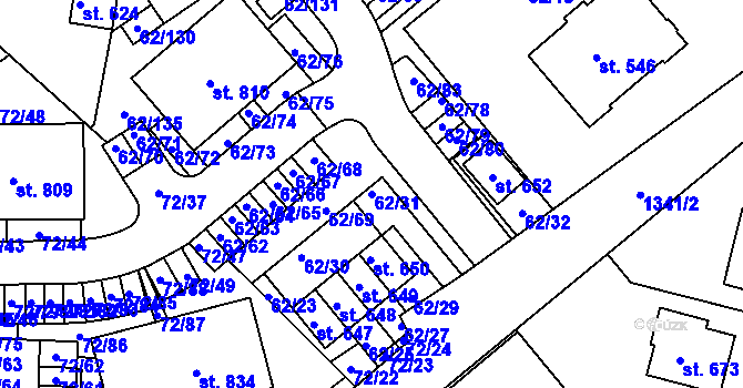 Parcela st. 62/31 v KÚ Kašperské Hory, Katastrální mapa