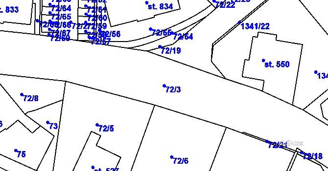 Parcela st. 72/3 v KÚ Kašperské Hory, Katastrální mapa
