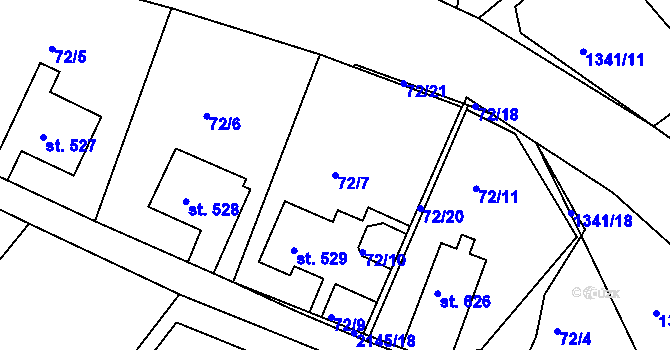 Parcela st. 72/7 v KÚ Kašperské Hory, Katastrální mapa