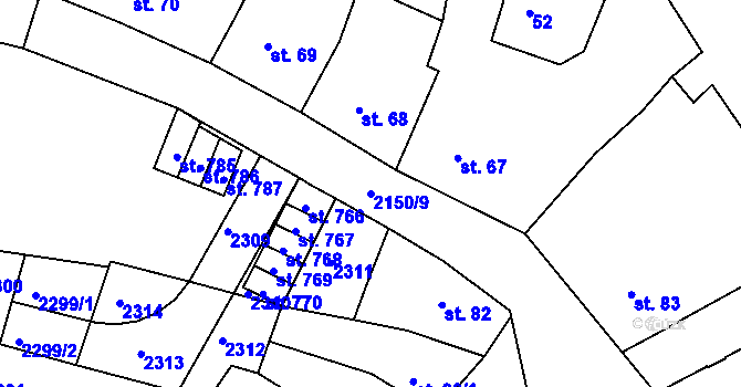 Parcela st. 2150/9 v KÚ Kašperské Hory, Katastrální mapa