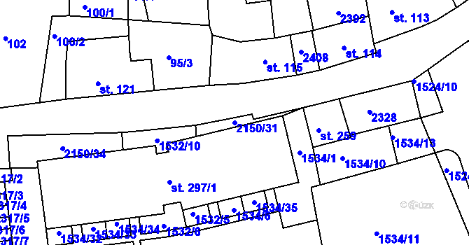 Parcela st. 2150/31 v KÚ Kašperské Hory, Katastrální mapa