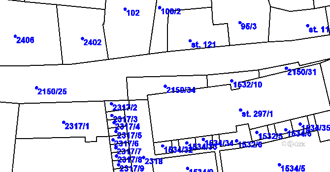 Parcela st. 2150/34 v KÚ Kašperské Hory, Katastrální mapa