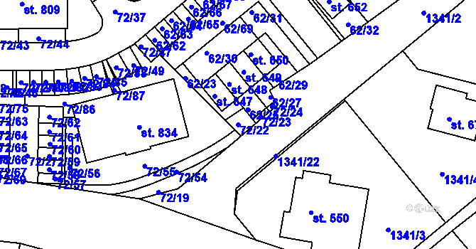 Parcela st. 72/22 v KÚ Kašperské Hory, Katastrální mapa