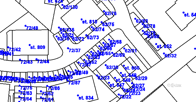 Parcela st. 62/65 v KÚ Kašperské Hory, Katastrální mapa
