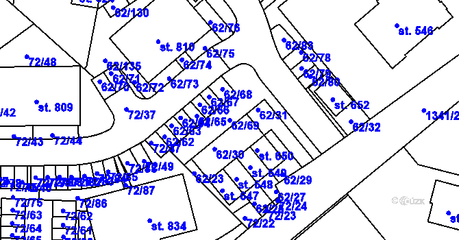 Parcela st. 62/69 v KÚ Kašperské Hory, Katastrální mapa