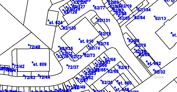 Parcela st. 62/74 v KÚ Kašperské Hory, Katastrální mapa