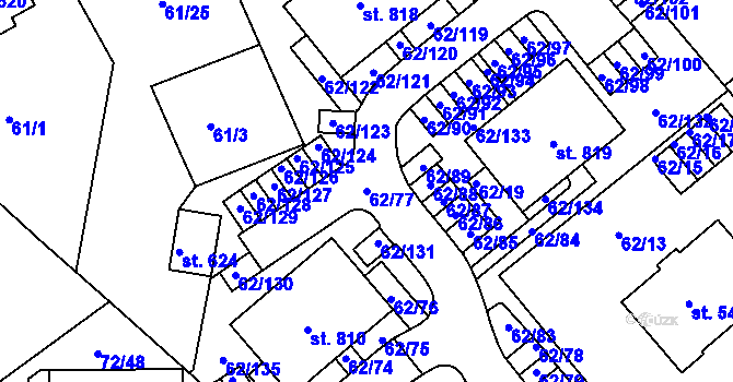 Parcela st. 62/77 v KÚ Kašperské Hory, Katastrální mapa