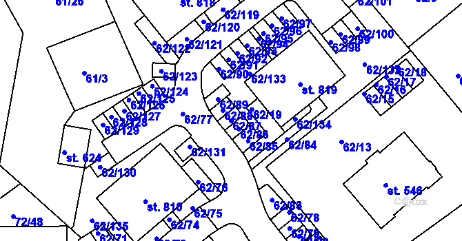 Parcela st. 62/87 v KÚ Kašperské Hory, Katastrální mapa
