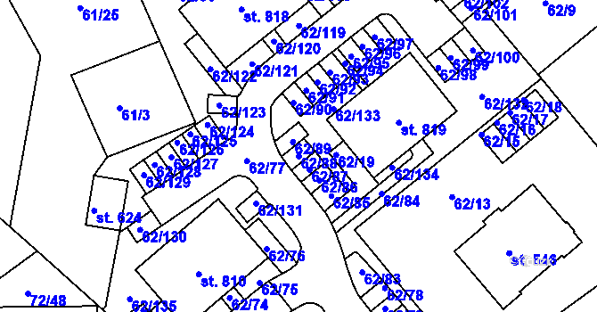 Parcela st. 62/88 v KÚ Kašperské Hory, Katastrální mapa