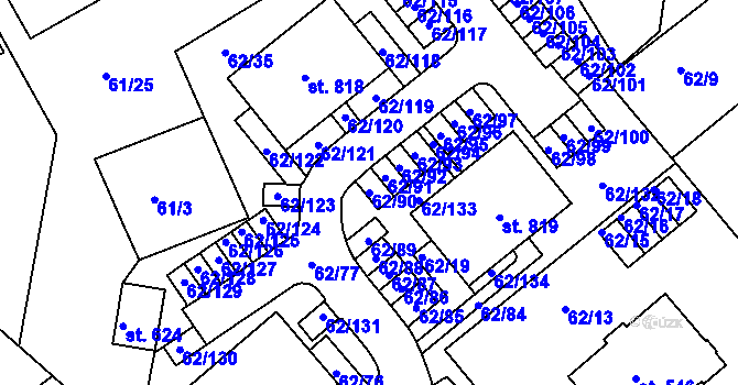 Parcela st. 62/90 v KÚ Kašperské Hory, Katastrální mapa