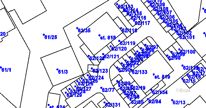 Parcela st. 62/121 v KÚ Kašperské Hory, Katastrální mapa