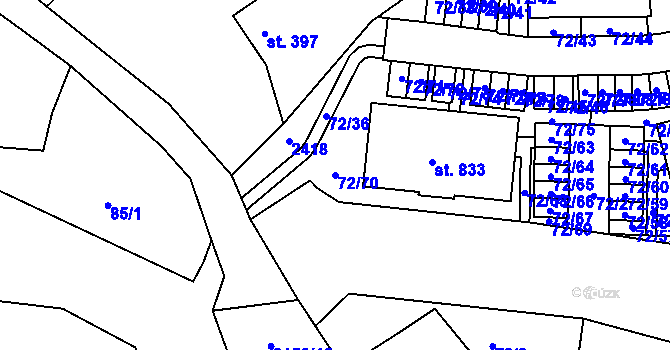 Parcela st. 72/70 v KÚ Kašperské Hory, Katastrální mapa