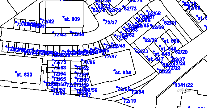 Parcela st. 72/87 v KÚ Kašperské Hory, Katastrální mapa