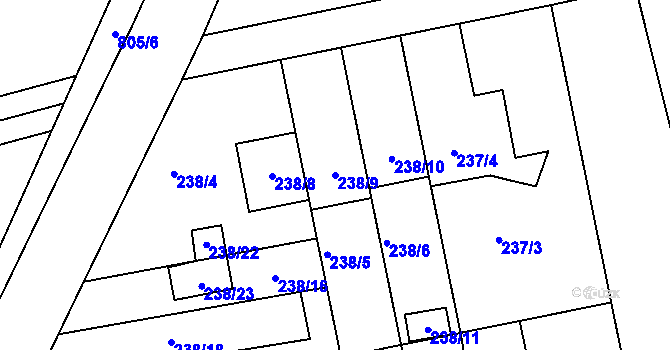 Parcela st. 238/9 v KÚ Kateřinice, Katastrální mapa