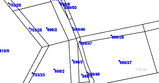 Parcela st. 689/47 v KÚ Kateřinice, Katastrální mapa