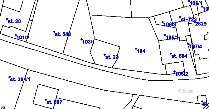 Parcela st. 22 v KÚ Kateřinice u Vsetína, Katastrální mapa
