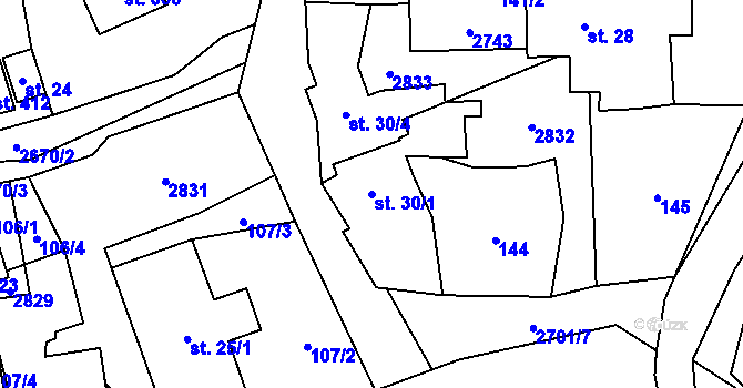 Parcela st. 30/1 v KÚ Kateřinice u Vsetína, Katastrální mapa