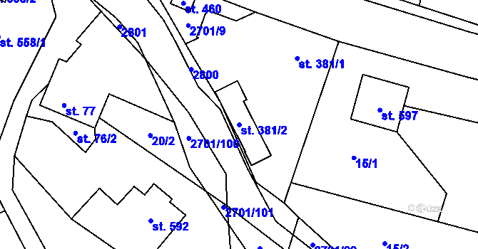 Parcela st. 381/2 v KÚ Kateřinice u Vsetína, Katastrální mapa