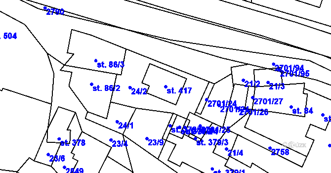 Parcela st. 417 v KÚ Kateřinice u Vsetína, Katastrální mapa