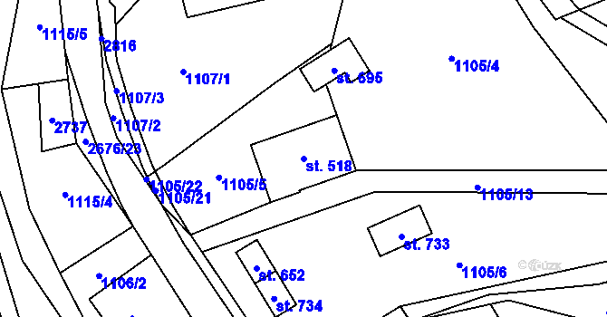 Parcela st. 518 v KÚ Kateřinice u Vsetína, Katastrální mapa