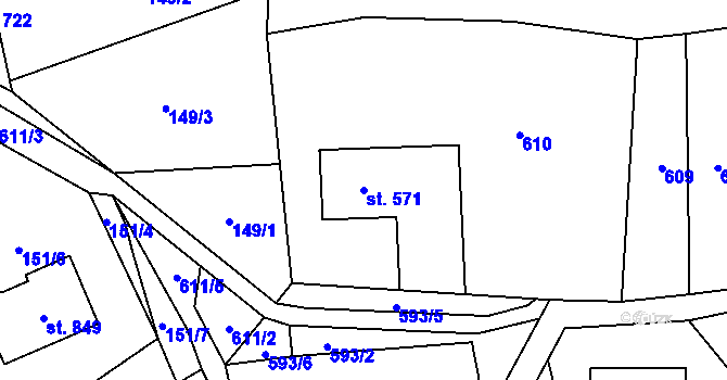 Parcela st. 571 v KÚ Kateřinice u Vsetína, Katastrální mapa