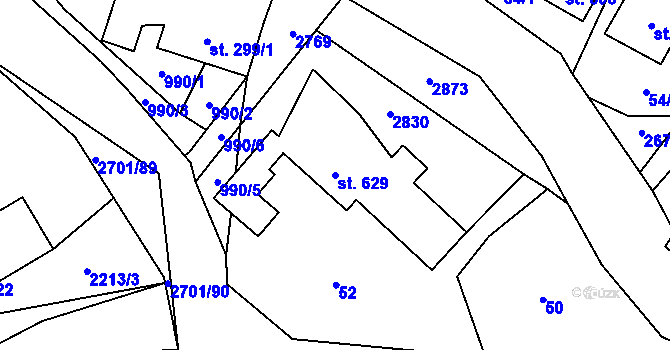 Parcela st. 629 v KÚ Kateřinice u Vsetína, Katastrální mapa