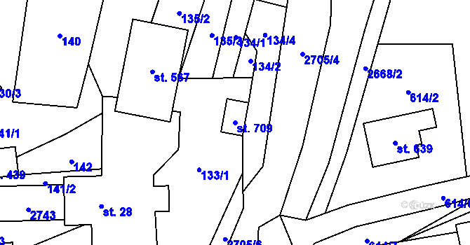 Parcela st. 709 v KÚ Kateřinice u Vsetína, Katastrální mapa