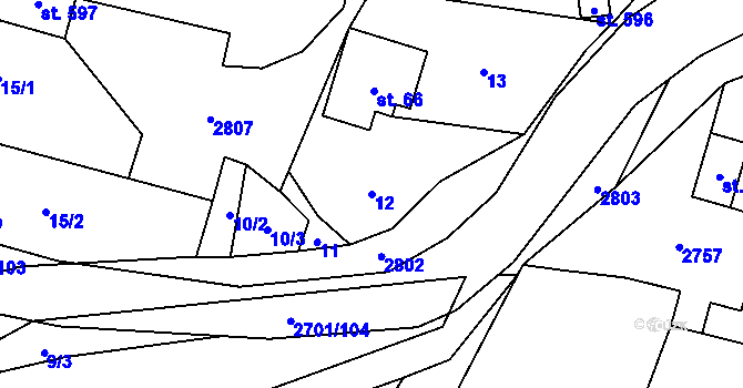 Parcela st. 12 v KÚ Kateřinice u Vsetína, Katastrální mapa