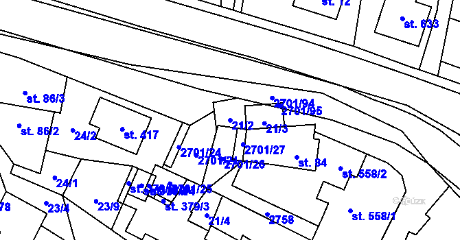 Parcela st. 21/2 v KÚ Kateřinice u Vsetína, Katastrální mapa