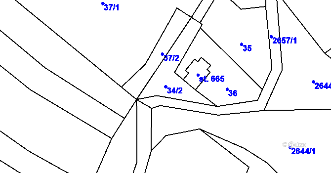 Parcela st. 34/2 v KÚ Kateřinice u Vsetína, Katastrální mapa