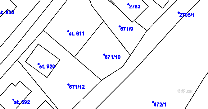 Parcela st. 671/10 v KÚ Kateřinice u Vsetína, Katastrální mapa