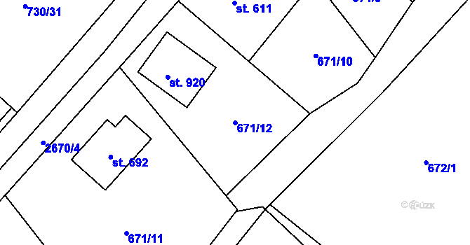 Parcela st. 671/12 v KÚ Kateřinice u Vsetína, Katastrální mapa