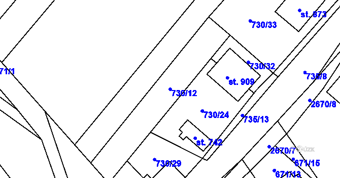 Parcela st. 730/12 v KÚ Kateřinice u Vsetína, Katastrální mapa