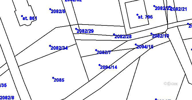 Parcela st. 2082/7 v KÚ Kateřinice u Vsetína, Katastrální mapa