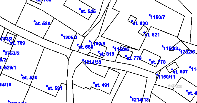 Parcela st. 819 v KÚ Kateřinice u Vsetína, Katastrální mapa