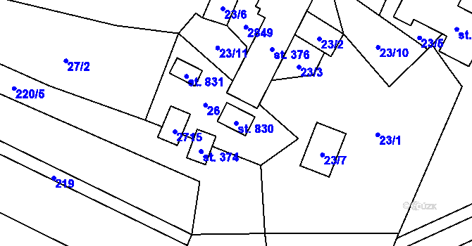 Parcela st. 830 v KÚ Kateřinice u Vsetína, Katastrální mapa