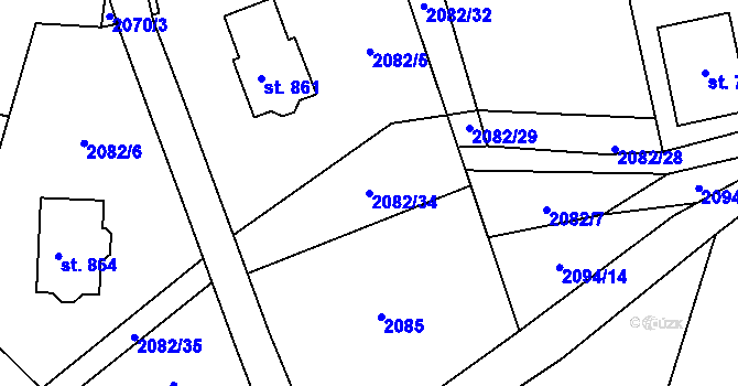 Parcela st. 2082/34 v KÚ Kateřinice u Vsetína, Katastrální mapa